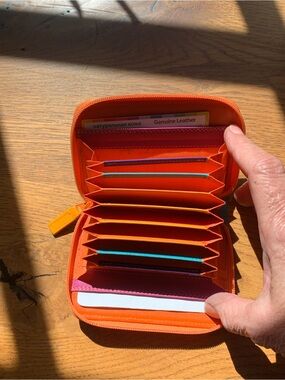 Mywalit Compact Orange Purple Genuine Leather Accordion Card Wallet #328